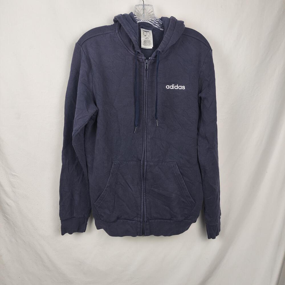Adidas Hoodie Mens Small Blue Full Zip Fleece Logo Sweatshirt Kangaroo Pocket